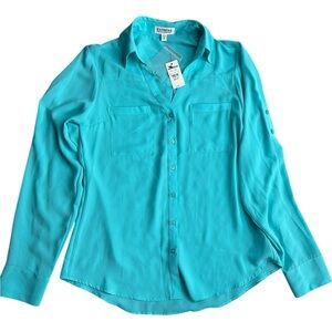 Express Portofino Shirt XS Teal Turquoise‎ Button Down Blouse NWT